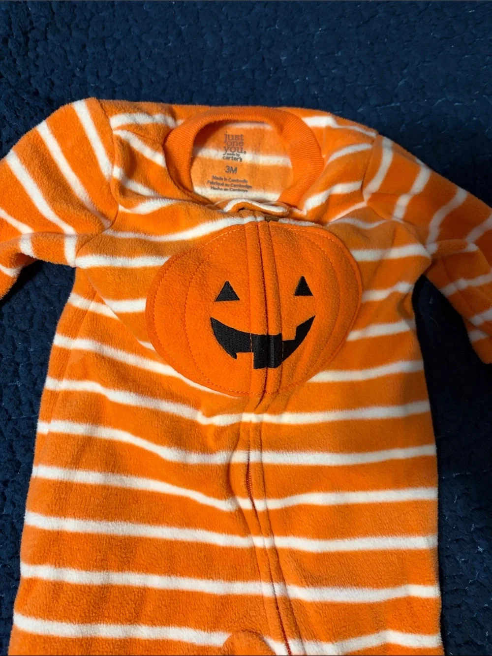 Carter's Orange & White Striped Pumpkin Fleece Footed One-Piece